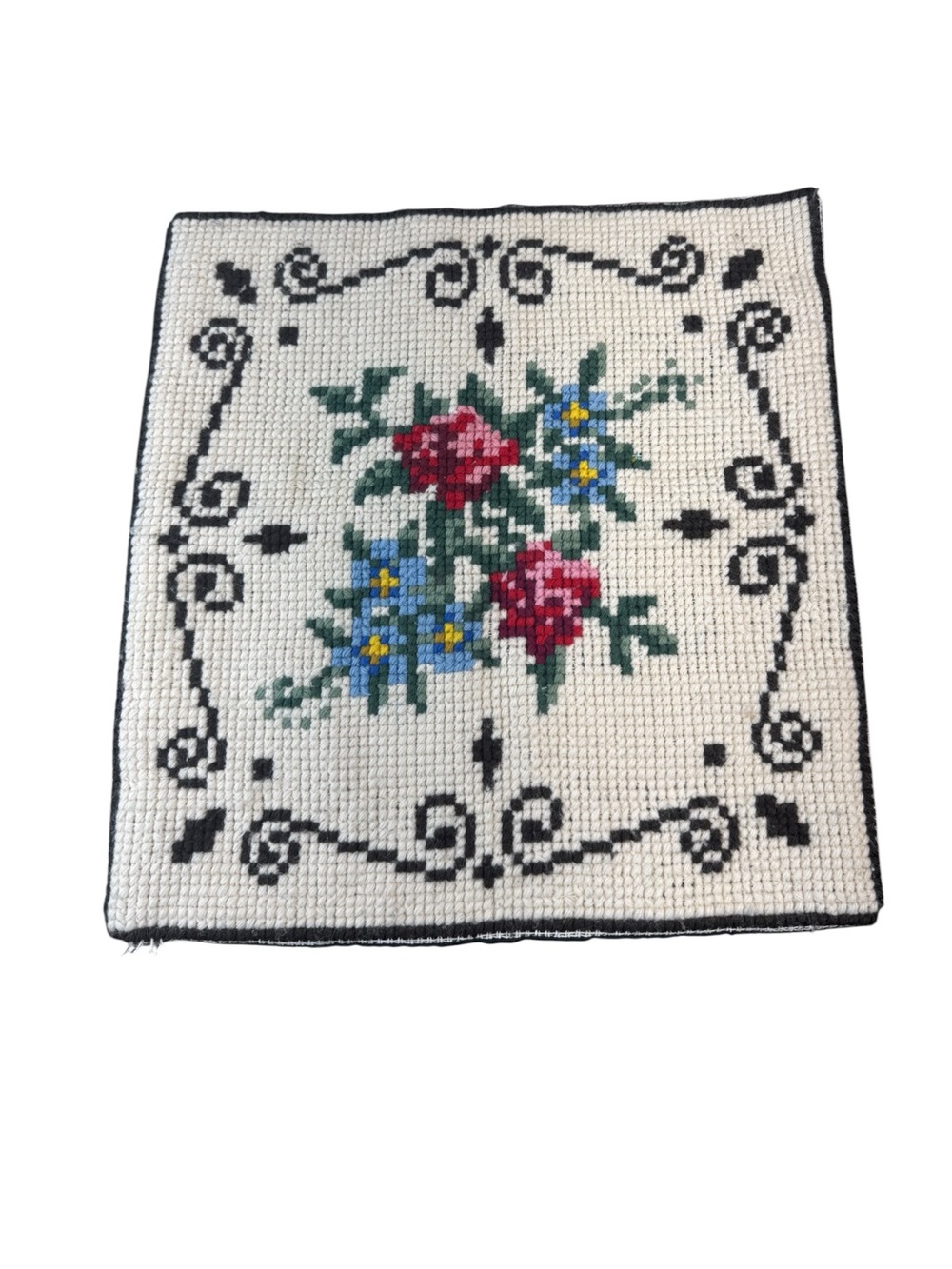 Vintage Roses Needlepoint Pillow Case Cover 16" FLAWED